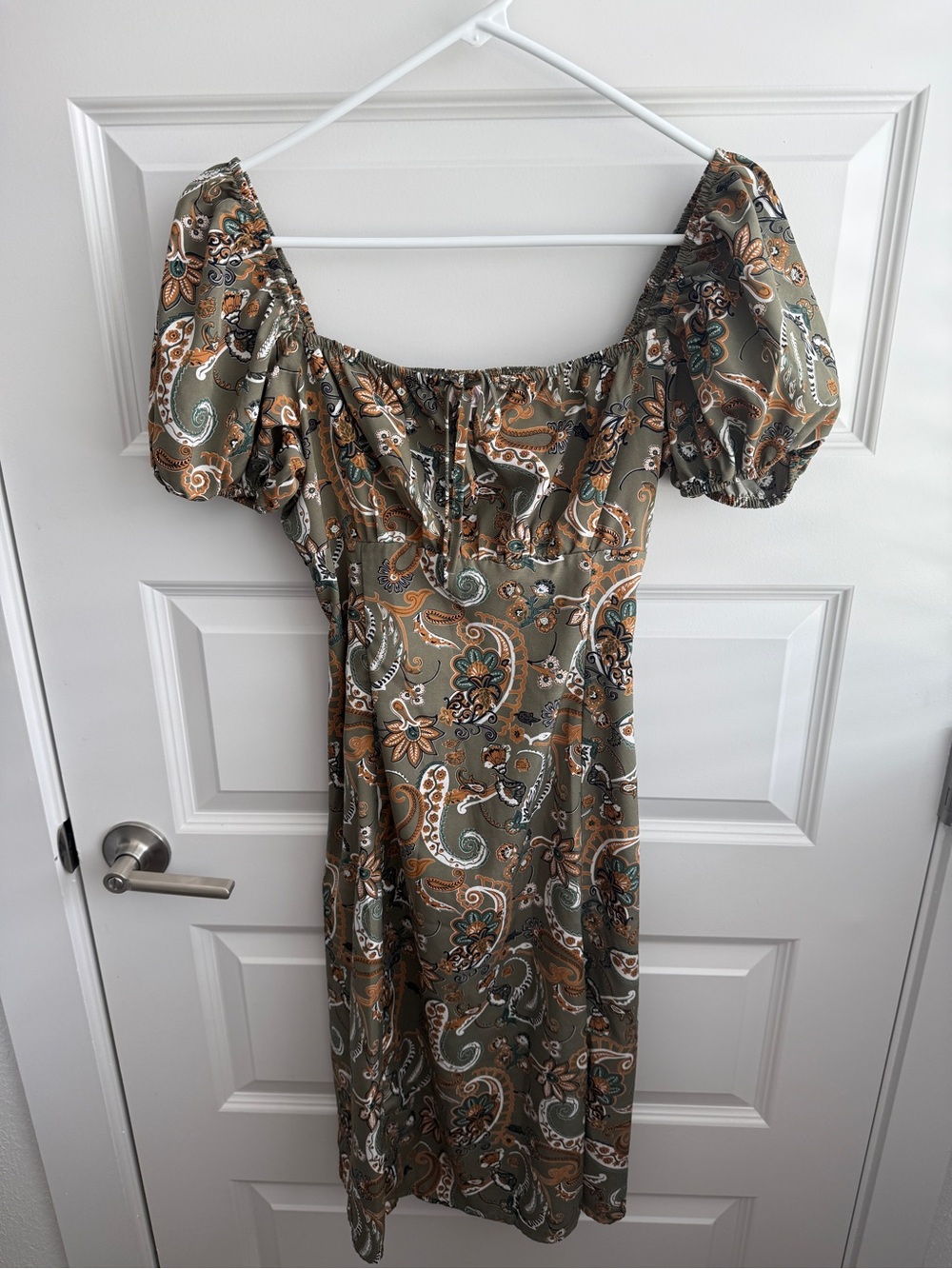 Paisley Puff Sleeve Mini Dress – Size Medium – Cottagecore Boho Spring Dress